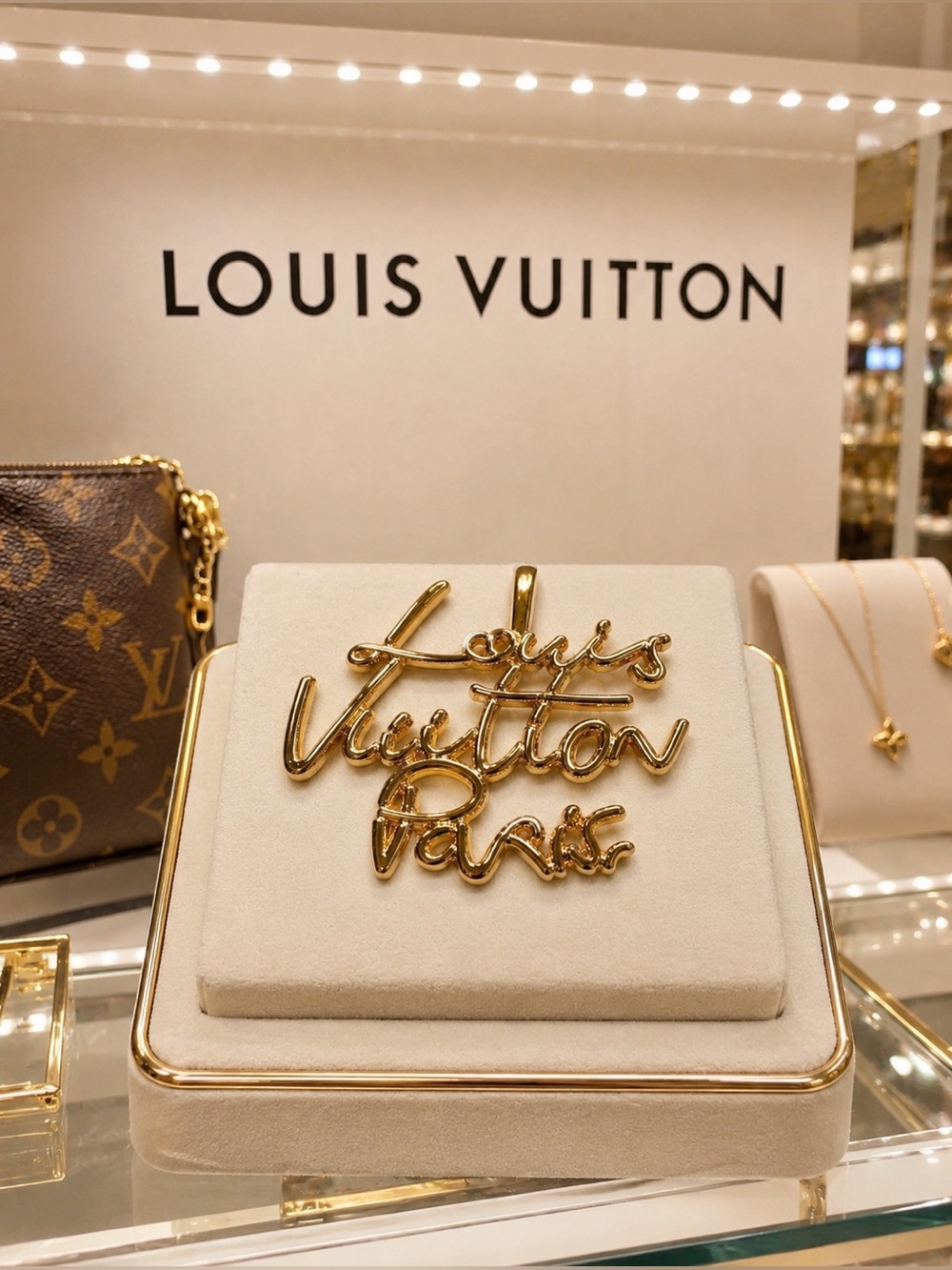 Louis Vuitton Gold Script pendant charm zipper pull - Gold Tone Logo
